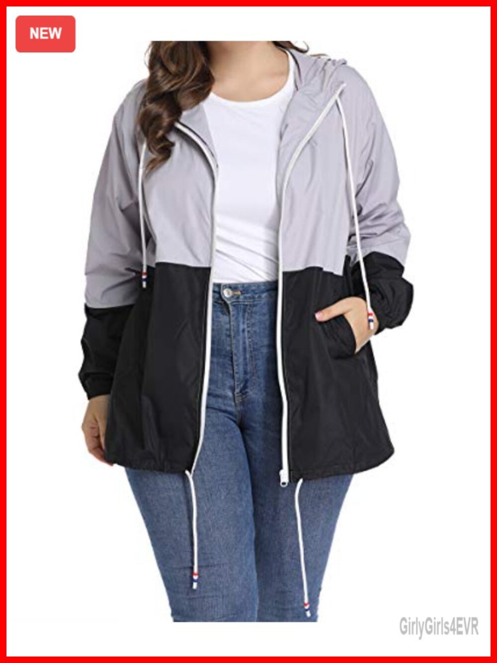 Plus Size Rain Jacket Lightweight Hooded Windbreaker Waterproof